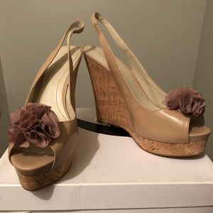 Beige cork wedge heel